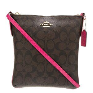 Like New Coach Signature Brown & Pink Ruby Crossbody Bag Purse